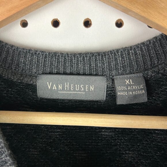Van Heusen Chunky Knit Sweater Vest Size XL Black Gray Grandpa 90s Golf Preppy - Picture 4 of 5